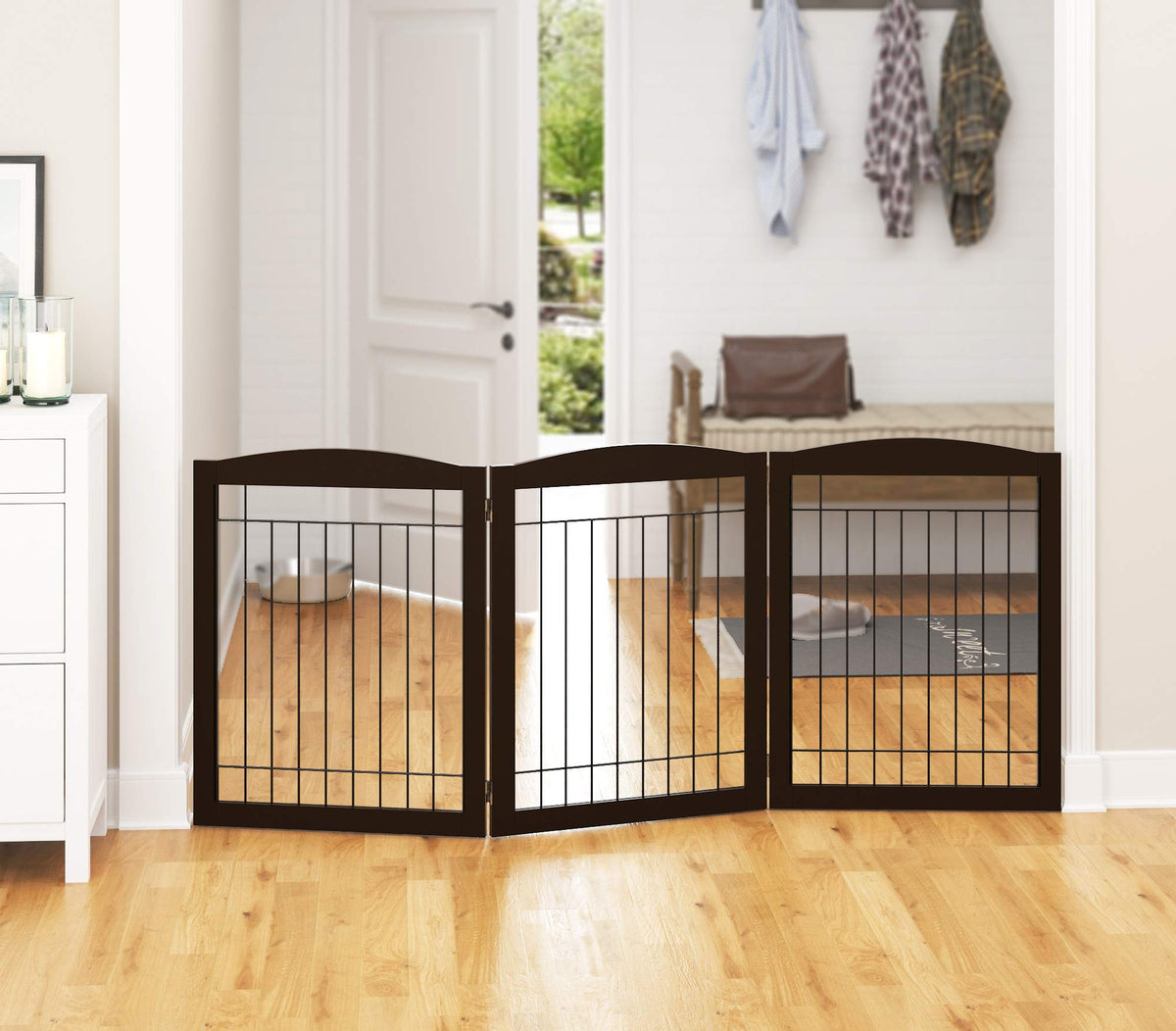 PAWLAND Dog Gate Indoor with Door, Freestanding, Foldable, 144" Wide, 30" H