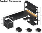 AODK 79 inch L Shaped Desk with 5 Drawers, LED Light & 2 Power Outlets