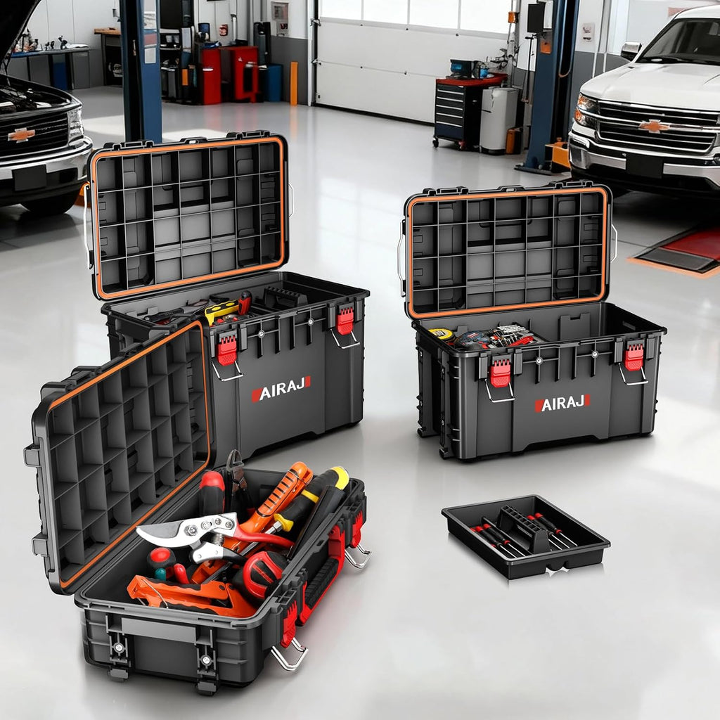 AIRAJ 3 Tier Rolling Tool Box Heavy Duty, Stackable Tool Box with Wheels