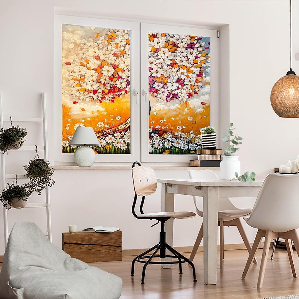 Aesthetic Tree Frosted Stained Glass Window Film 31.5Wx47.2L inch x 2pcs