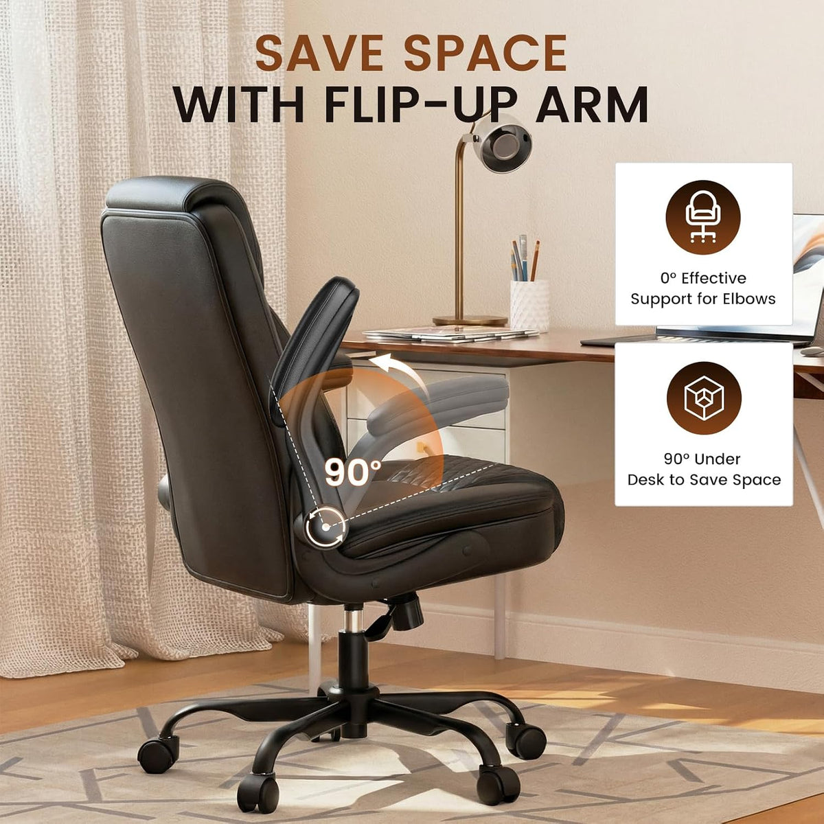 GTPLAYER Mid-Back Office Chair, Comfortable Chairs with Flip-up Arms, Black