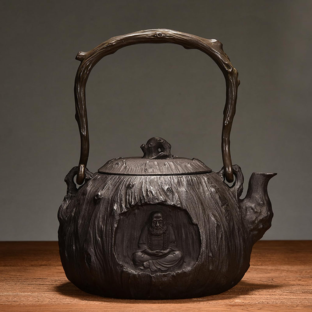 Cast Iron Teapot, Stovetop Safe Tea Kettle With handle, Asian Style Handmade Tea Pot For Home Camping Outdoor Use(1.2L, BlackB)