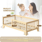 EXPERLAM Montessori Toddler Bed, Variable Twin Floor Bed Frame with Removable Guardrails and Legs, Low Wooden Kids Bed with 10 Slats and Supporting keel, Crib-to-Bed Transition for Bedroom or Nursery