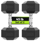 HANDBODE Hex Dumbbell Set of 2, Rubber Encased Fixed Dumbbells, 2.5-65 lb