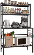 Bakers Rack with Open Bottom, 63''H Metal Microwave Stand with 8 Hooks, 4-Tier Heavy Duty Baker's Rack with Mesh Shelf, Multi-Purpose Display Rack&Potting Bench Table for Patio, Black