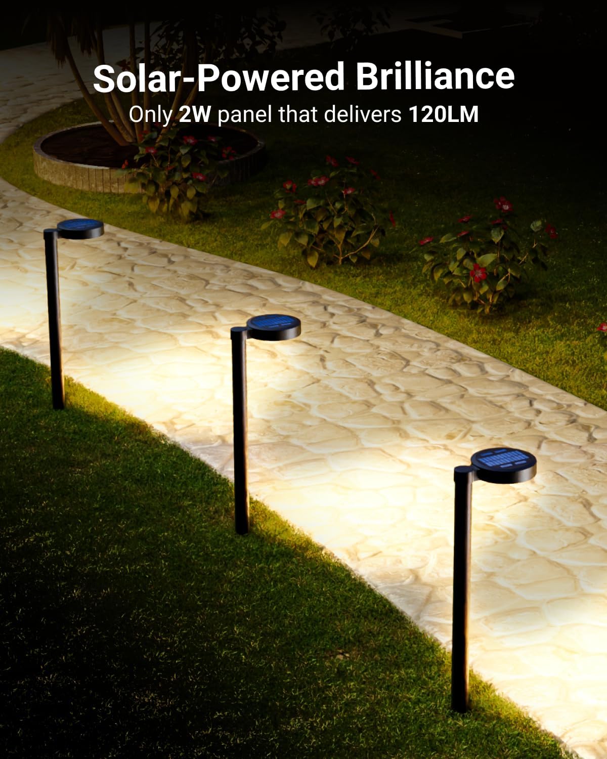 Sunco 12 Pack 2W LED Solar Pathway Walkway Backyard Garden Patio Residential Ambient Decorative Outdoor Light-MD4, 120 Lumens, Selectable CCT 2700K Soft White /4000K Cool White, Dimmable, 3.7V
