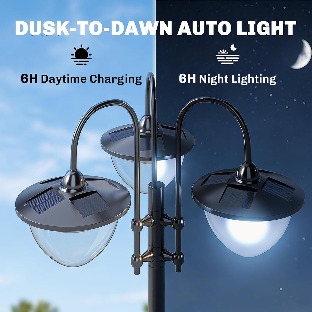 Outsunny 74.5" 3-Head Solar Lamp Post Light Outdoor with Planter, Black