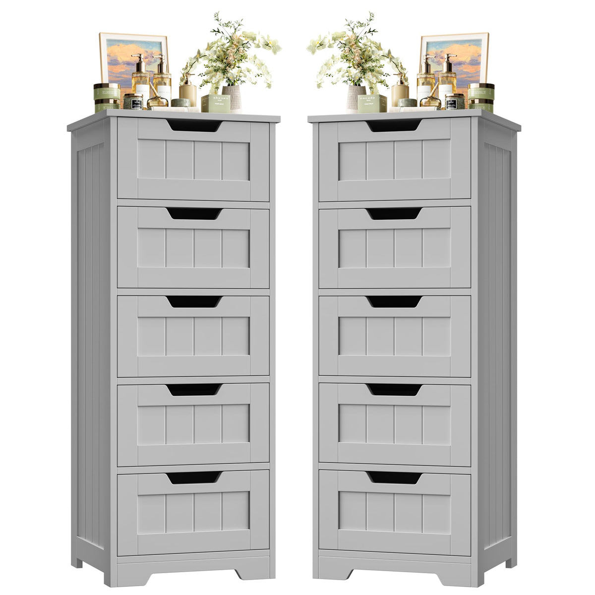 FOTOSOK Bathroom Cabinet, Bathroom Storage Cabinet with 5 Drawers, White