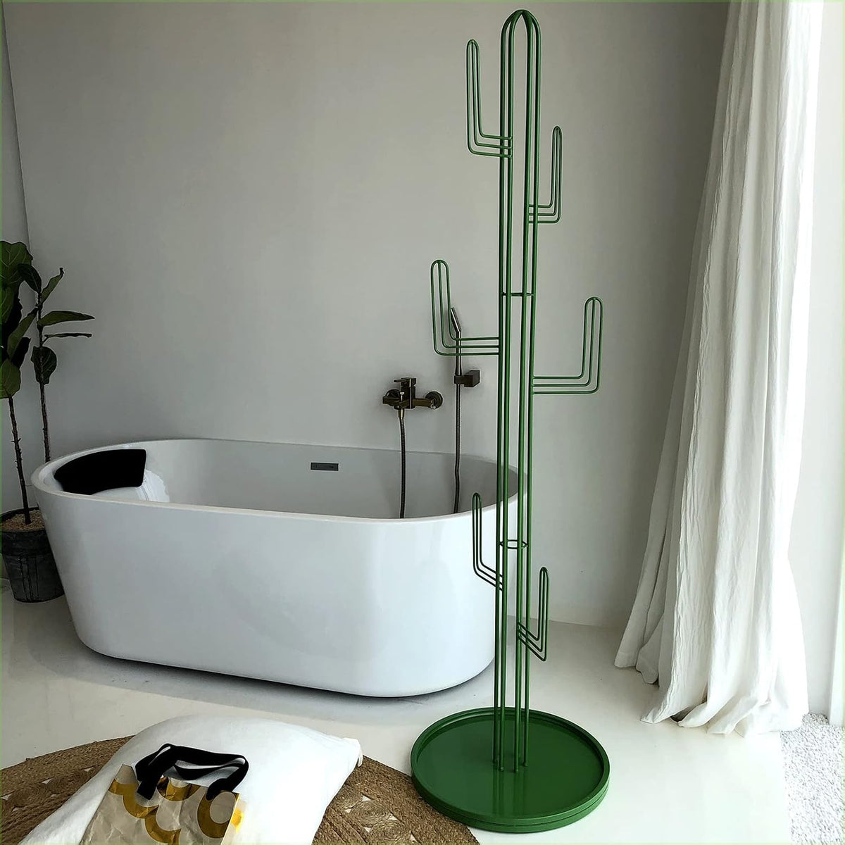 QQXX Premium Coat Rack Freestanding,Creative Cactus Coat Rack Stand with Hooks for Hallway Bedroom Office,Modern Metal Floor Standing Coat Rack for Clothes Hat Bags(15.7 x 70.9 in, Green)