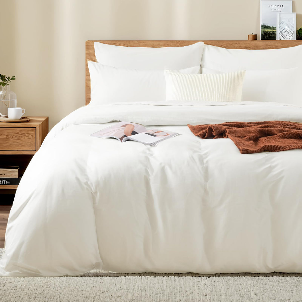 NEXHOME PRO Duvet Cover Set Queen Size Linen Look Textured 100% Washed Cotton Duvet Cover Burgundy Dark Red 3 Pieces Bedding Set with Zipper Closure,Breathable, Soft Organic Natural(No Comforter)
