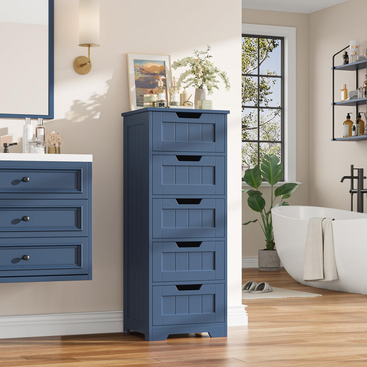 FOTOSOK Bathroom Cabinet, Bathroom Storage Cabinet with 5 Drawers, White