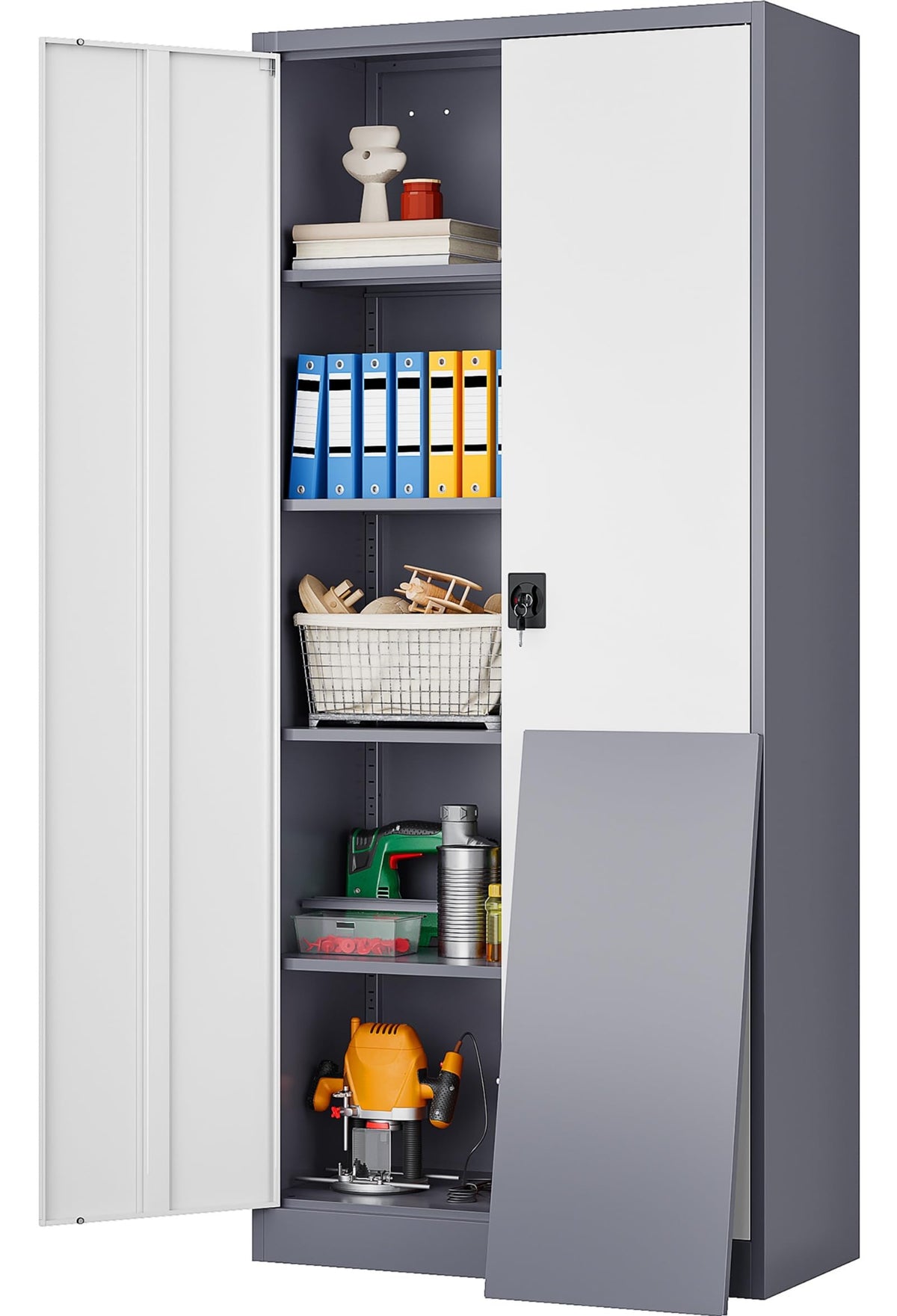 SISESOL Small Metal Storage Cabinet with Doors and Shelves,36 inch Black Locking Garage Cabinet,Lockable Short Steel Cabinets for Home,Office,Shop,Garage