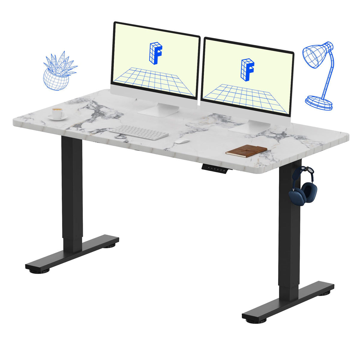 FLEXISPOT EN1 One-Piece Standing Desk, Electric Adjustable with 4 Memory Presets, 176 LBS Capacity, Stable & Quiet, Seamless Desktop for Home Office & Dual Monitors, 48"x24" Maple(White Frame)
