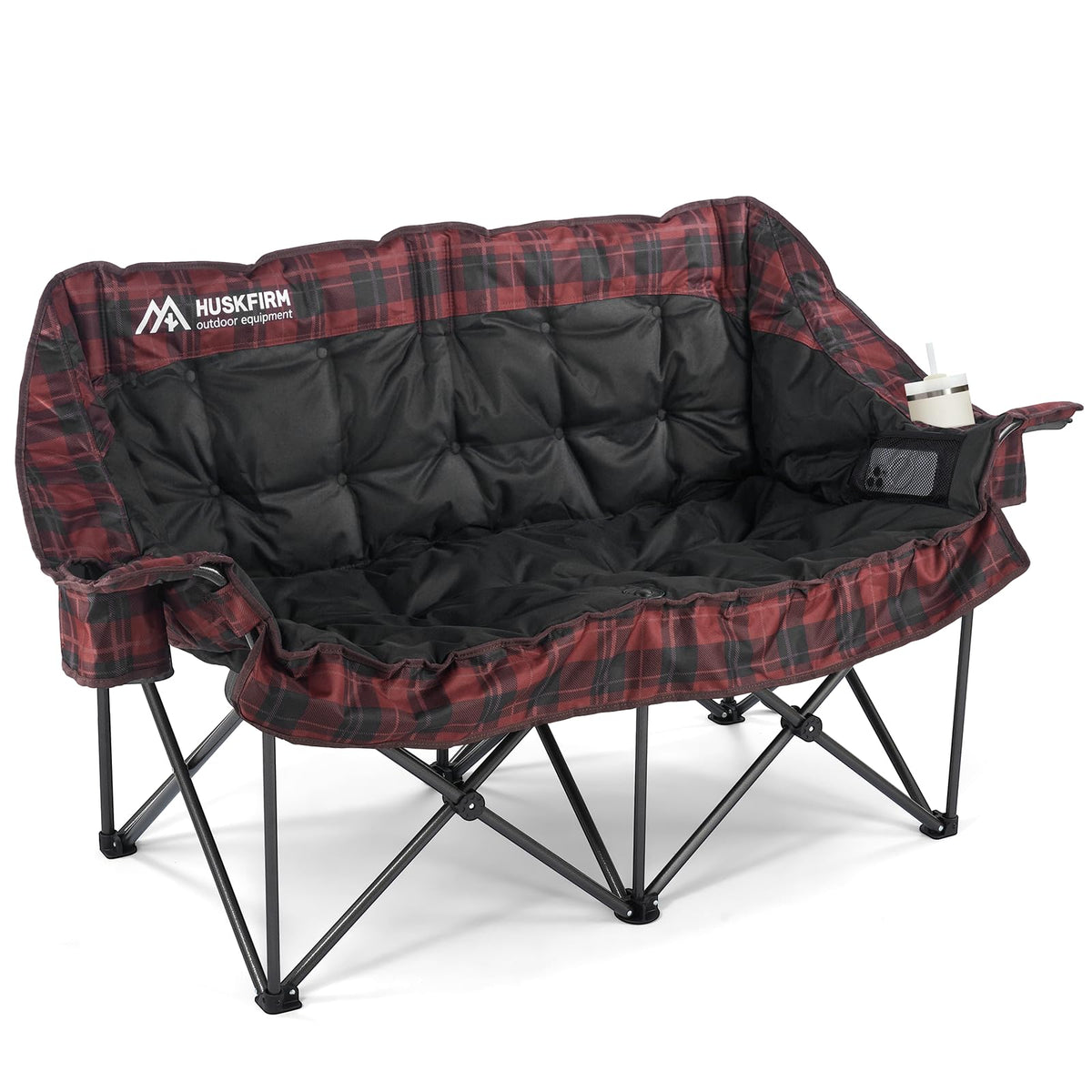 Huskfirm Padded Double Camping Chair, Heavy Duty Camping Loveseat, Grey