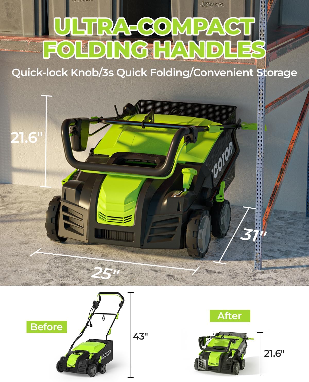 2-in-1 Dethatcher & Scarifier, 16", 15A Electric Lawn Care