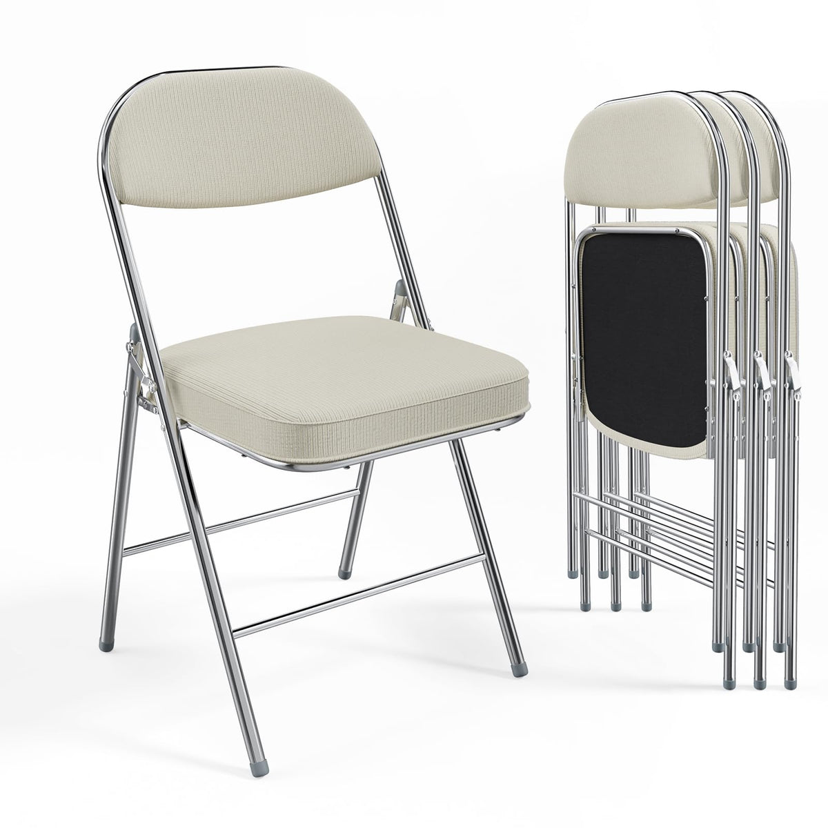 VINGLI 4 Pack Folding Chairs with Padded Seat & Backrest, Metal Frame, Durable Corduroy Fabric, 350 lbs Capacity, Set of 4, Black – Ideal for Weddings, Parties, Office Events