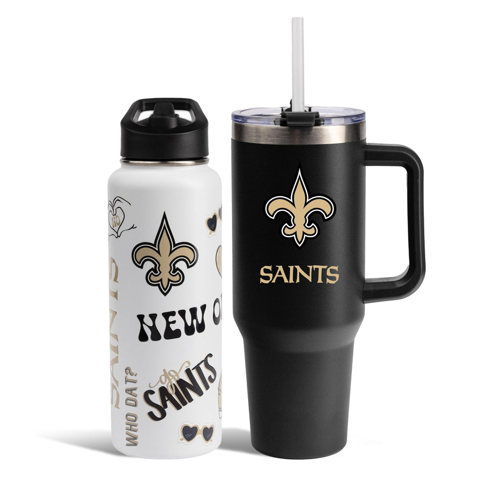 The Memory Company Officially Licensed NFL 2-Pack Stainless Steel Tumbler Set, 34oz Team Spirit Water Bottle & 40oz Game Day Tumbler with Lid and Straw, BPA-Free Materials, Convenient Straw Design