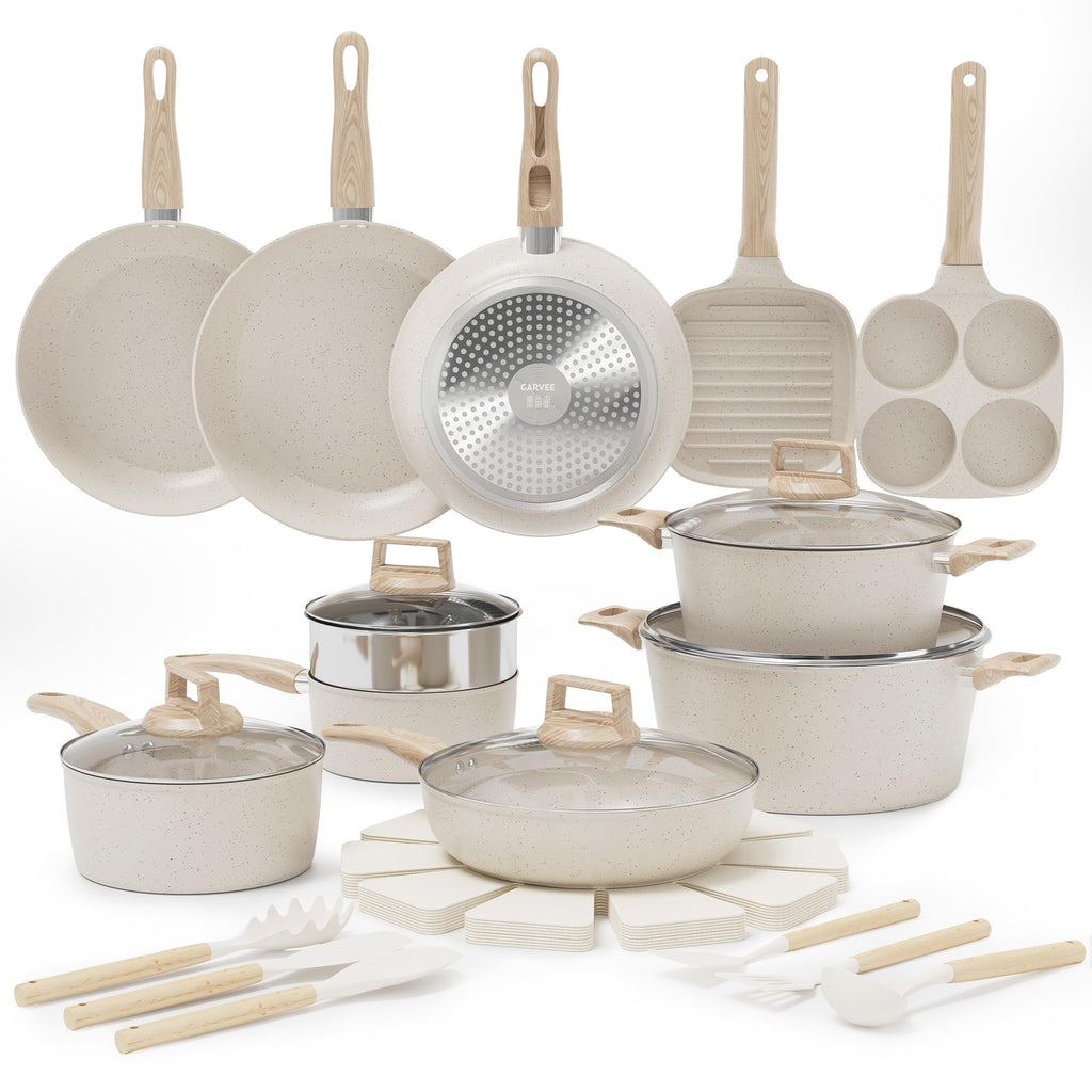 Garvee 21 Piece Non-Stick Pots and Pans Set Ceramic Cookware