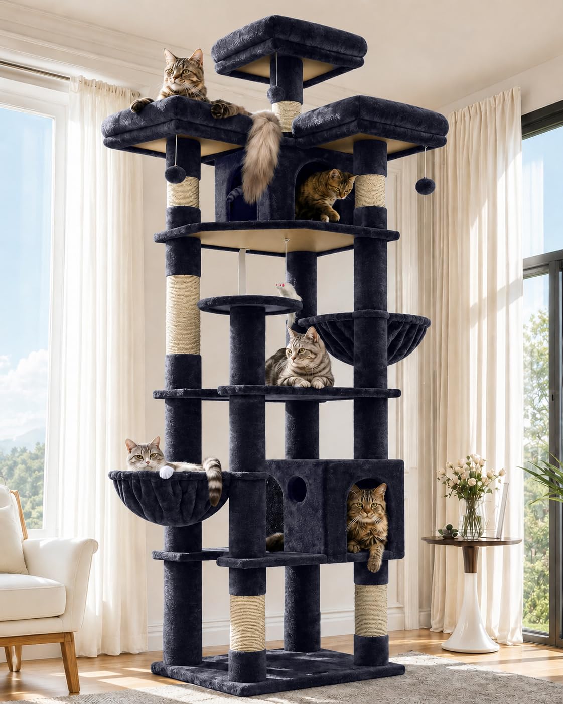 Globlazer Cat Tree Tower for Multiple Adult Cats, 82in, F82, Light Grey