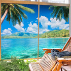 Watercolor Tropical Landscape Window Privacy Film 35.4Wx55.1L inch x 2pcs