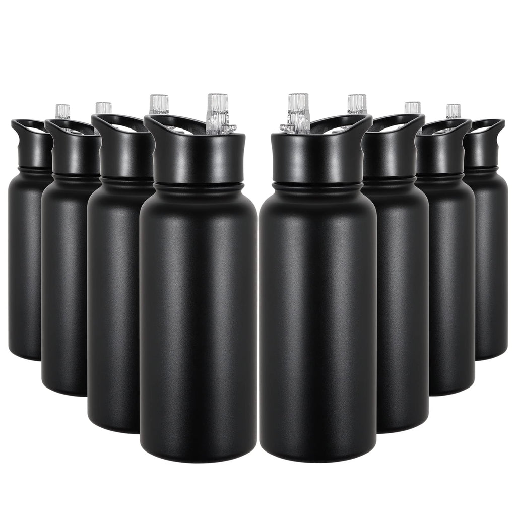 32 oz Insulated Water Bottle Bulk 8 Pack, Stainless Steel Sports Water Bottles with Straw Lid & Wide Mouth Lids, Double Walled Vacuum, Leak Proof, White