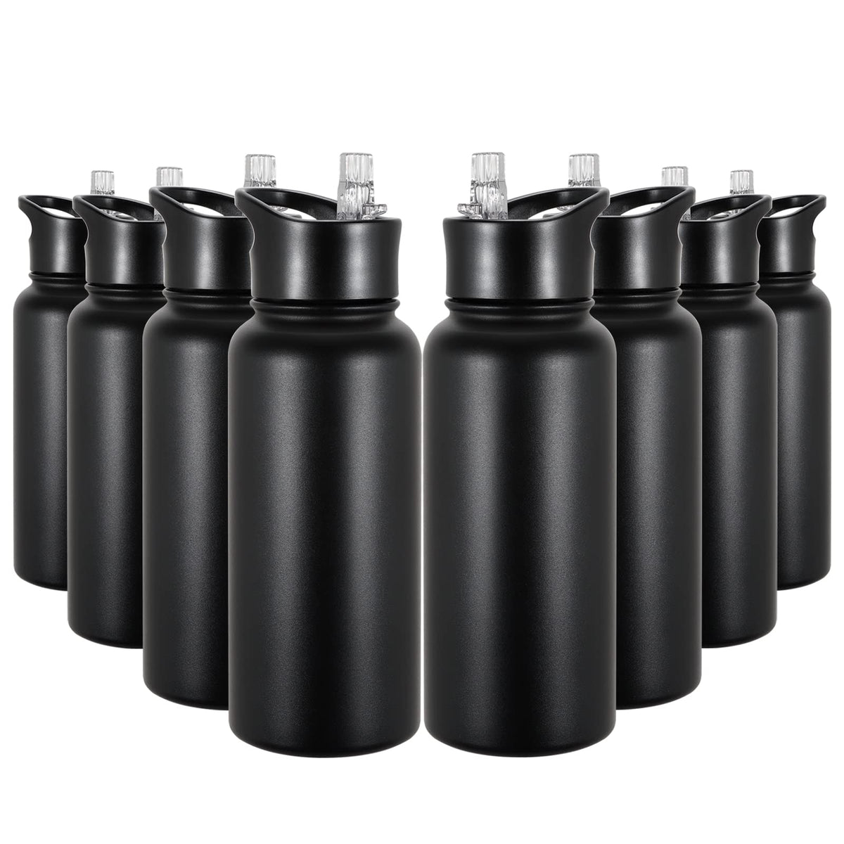 32 oz Insulated Water Bottle Bulk 8 Pack, Stainless Steel Sports Water Bottles with Straw Lid & Wide Mouth Lids, Double Walled Vacuum, Leak Proof, White