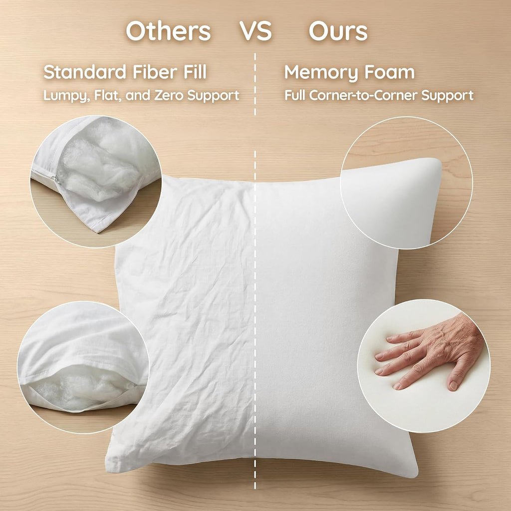 AM AEROMAX 18x18 Memory Foam Throw Pillow Inserts, 4 Pack, Square, White