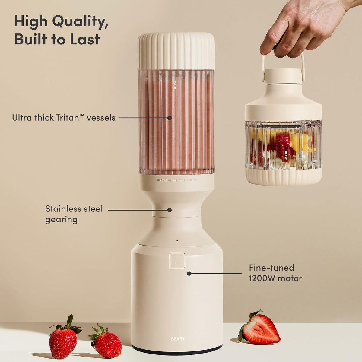 Beast Mega 1200 Plus Countertop Blender, XL Vessel, Sand, 1200W