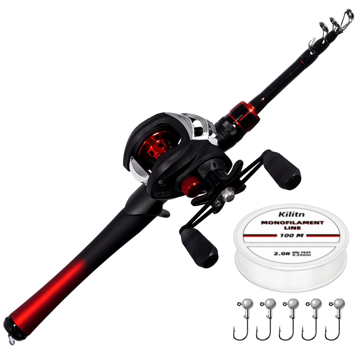 Kilitn Fishing Rod and Reel Combo, Baitcasting Combo Baitcast Reel 5 Foot Durable Fiberglass Telescopic Rod with Fishing Line Full Kits Comfortable Handle
