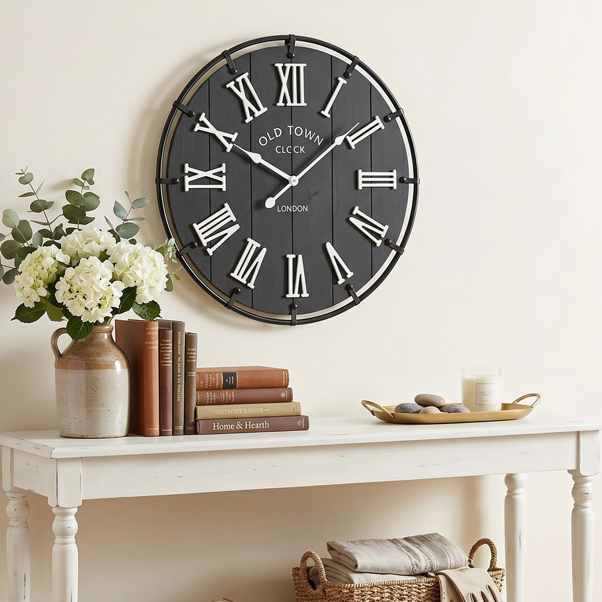 EMAX HOME 30 Inch Extra Large Wall Clock - Farmhouse Rustic Wood & Metal Design Silent Non-Ticking Battery Operated Decorative Oversized Clock for Living Room, Kitchen, Office & Bedroom