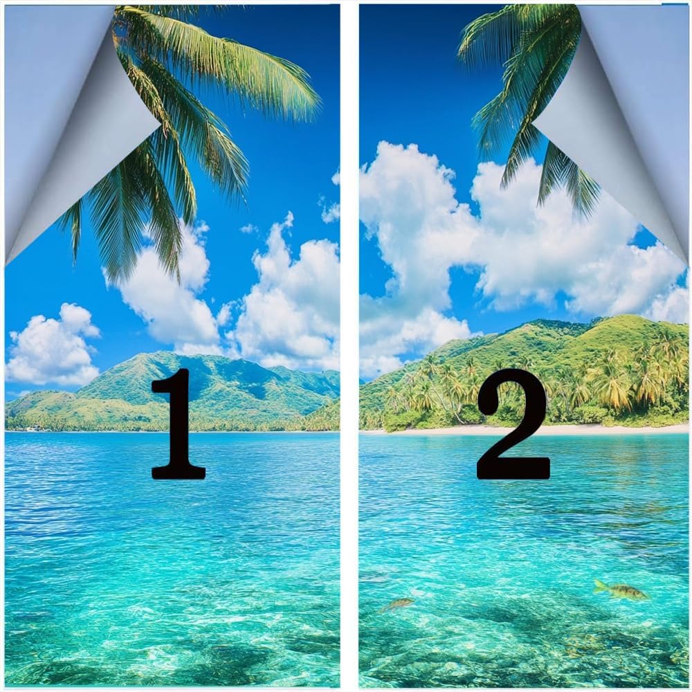 Watercolor Tropical Landscape Window Privacy Film 35.4Wx55.1L inch x 2pcs