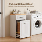 ZIFTY Pull Out Trash Can Cabinet for 13 Gallon Bin, Laundry Hamper, White