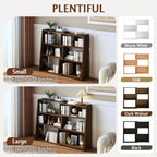 IOTXY Wooden Extendable Shelf Bookcase, 3-Tier Low Bookshelf, Walnut, S