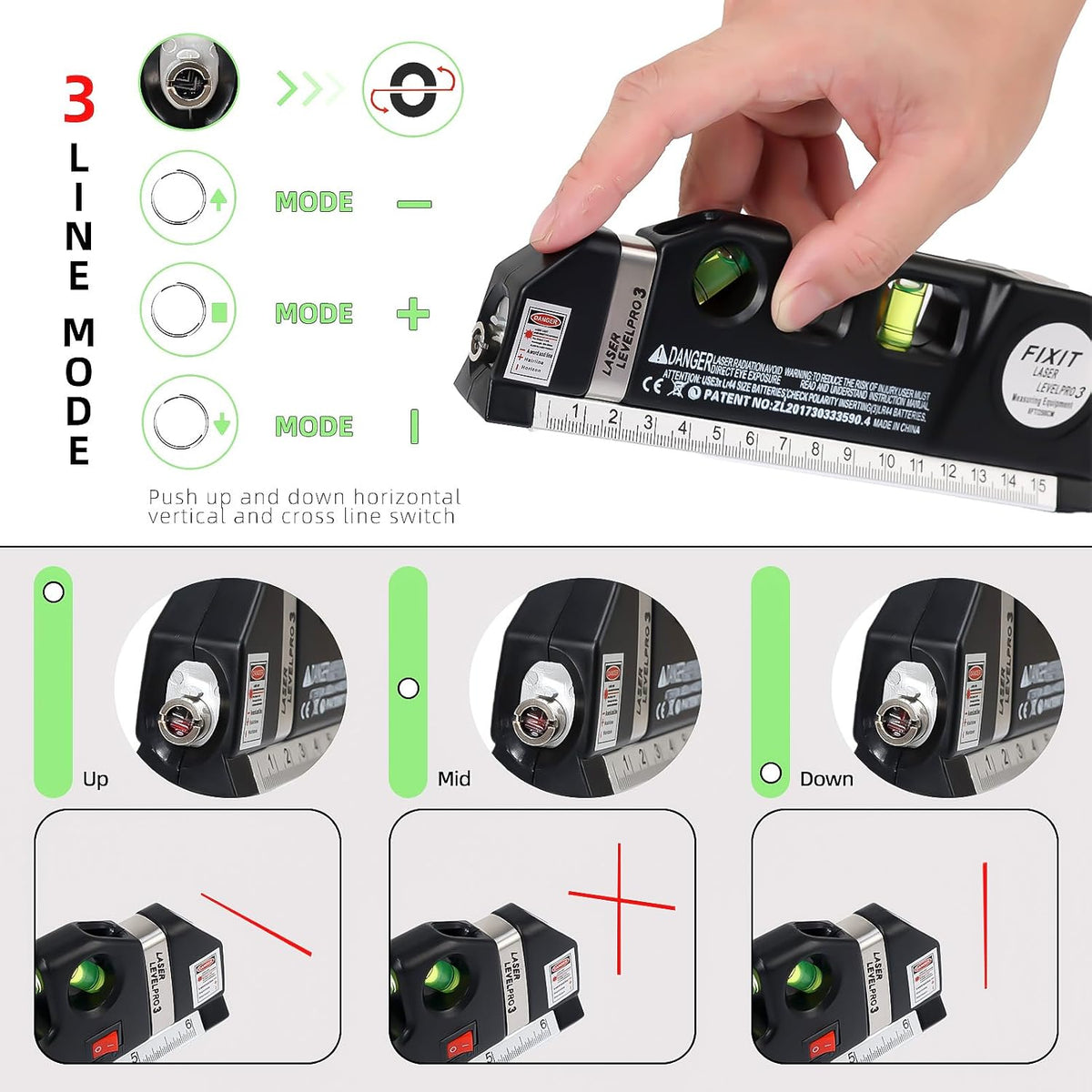 Laser Level Line Tool, Standard Cross Line Laser Leveler Beam Kit