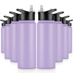 32 oz Insulated Water Bottle Bulk 8 Pack, Stainless Steel Sports Water Bottles with Straw Lid & Wide Mouth Lids, Double Walled Vacuum, Leak Proof, White
