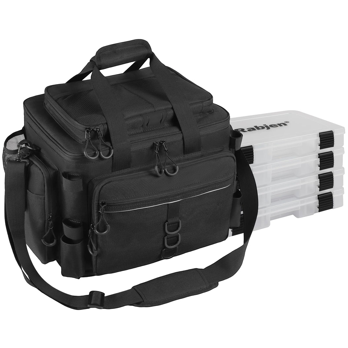 Rabjen Fishing Tackle Bag with Rod Holders & Cooler Main Compartment – Large Capacity Fishing Bag for Organized Gear Storage