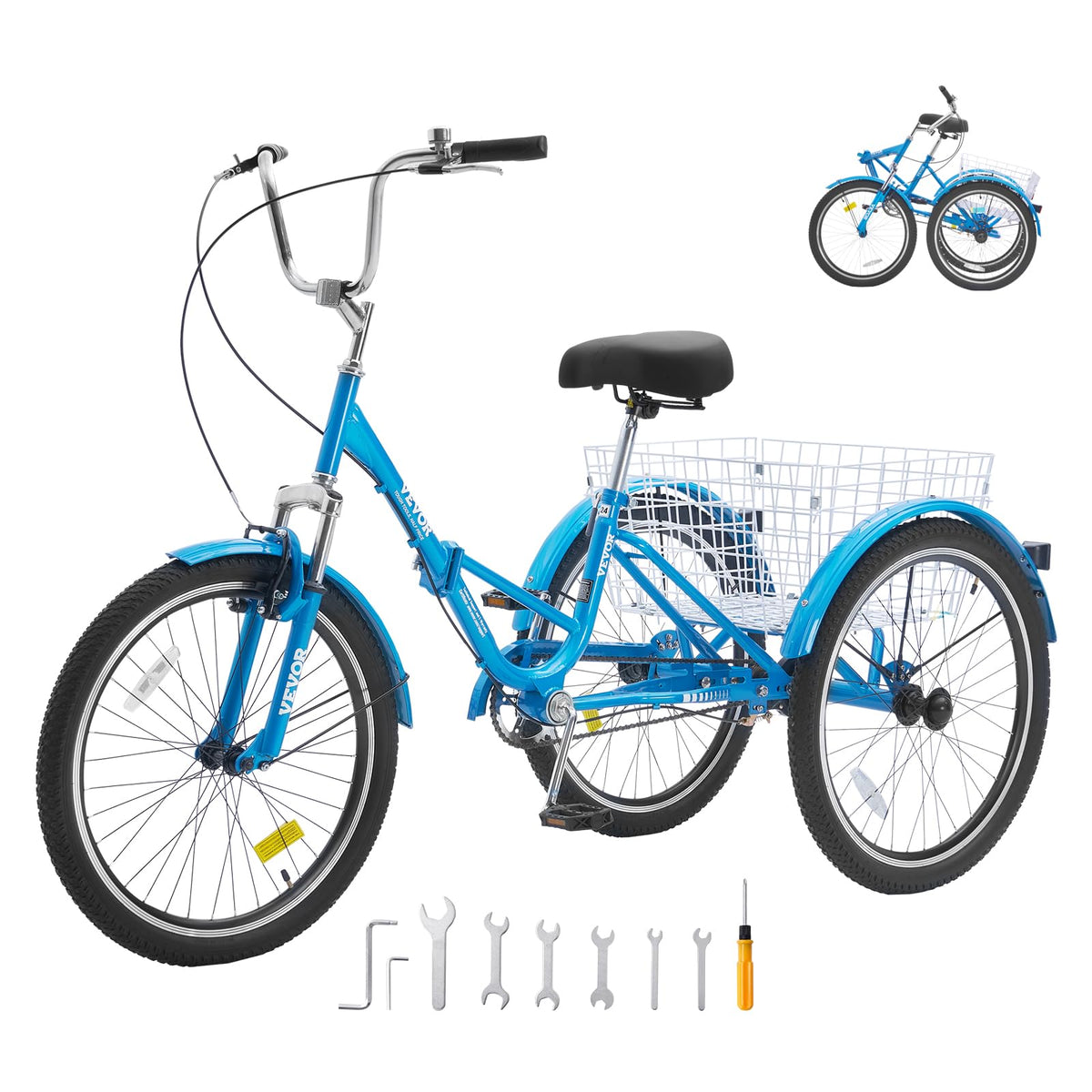 VEVOR Folding Adult Tricycle,Adult Folding Trikes, 3 Wheel Cruiser Bike with Large Basket & Adjustable Seat, Shopping Picnic Foldable Tricycles for Women, Men, Seniors
