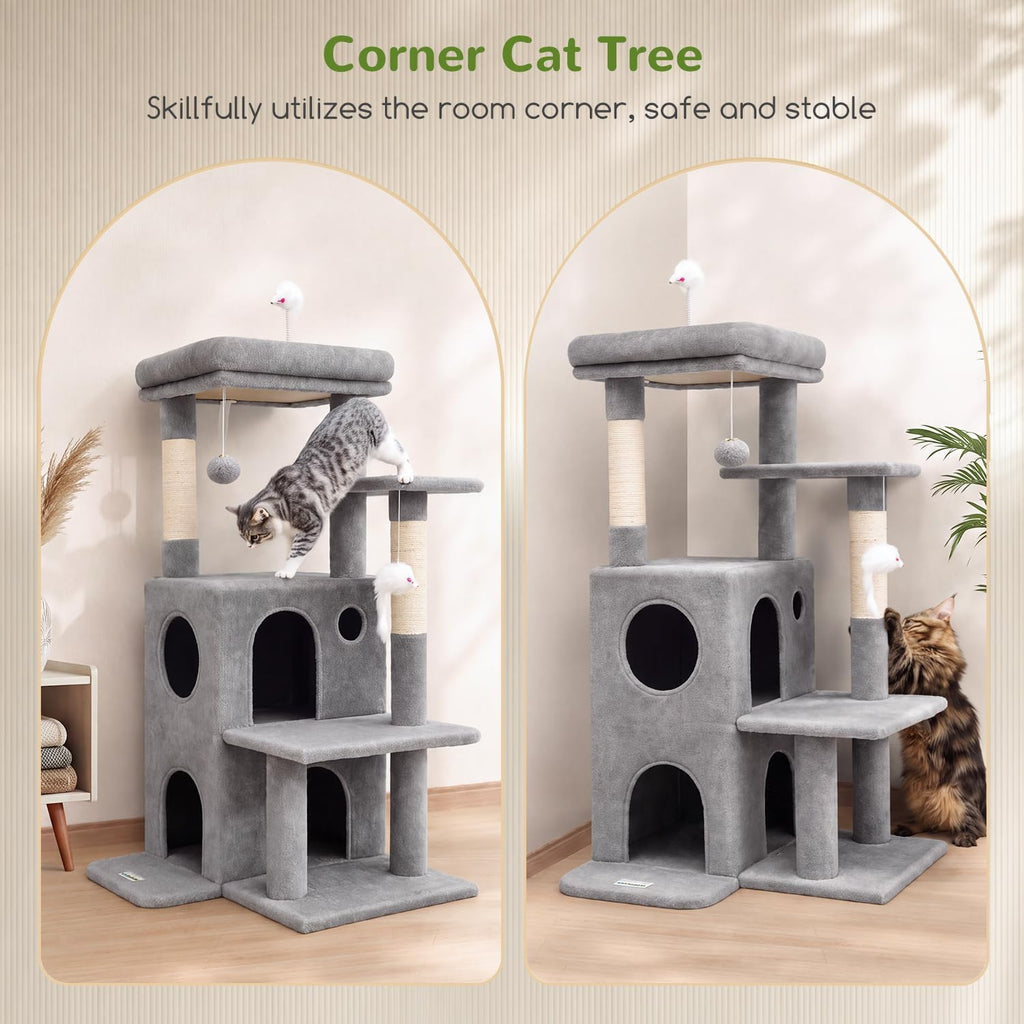 Globlazer Cat Tree Tower for Indoor Cats Large Adult, FC50, Light Grey