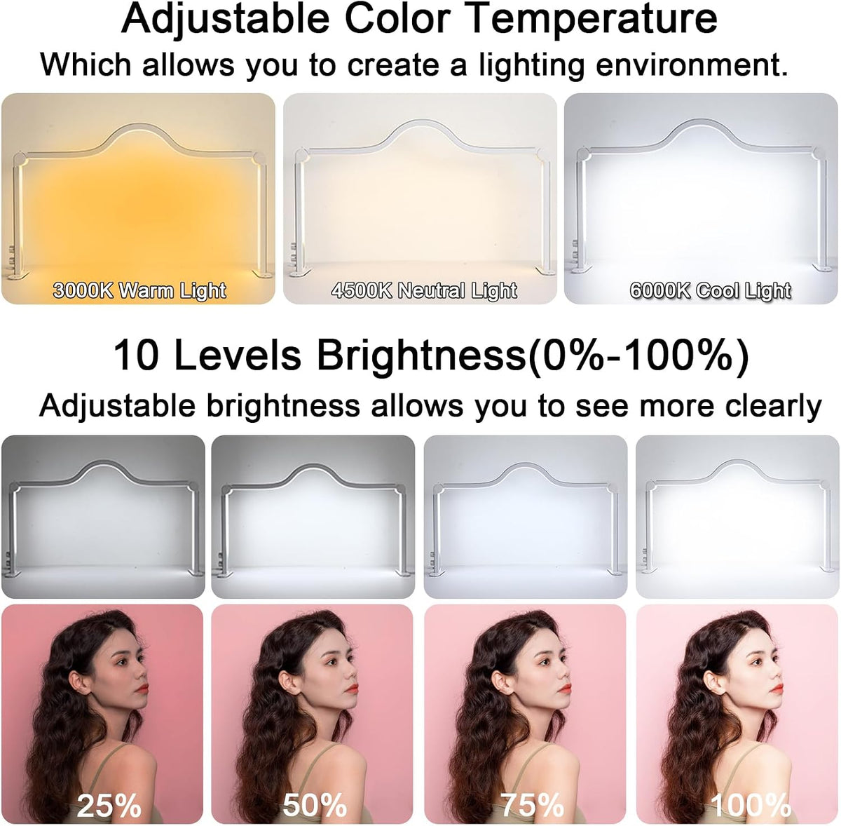 Half Moon Light for Nail Desk,35 in Half Moon Led Light for Table Nail,Foldable Nail Tech Lamp for Desk,3000-6000K Dimmable Half Moon Nail Light,for Eyelash Tech,Spa,Salon Lash Light, Pink
