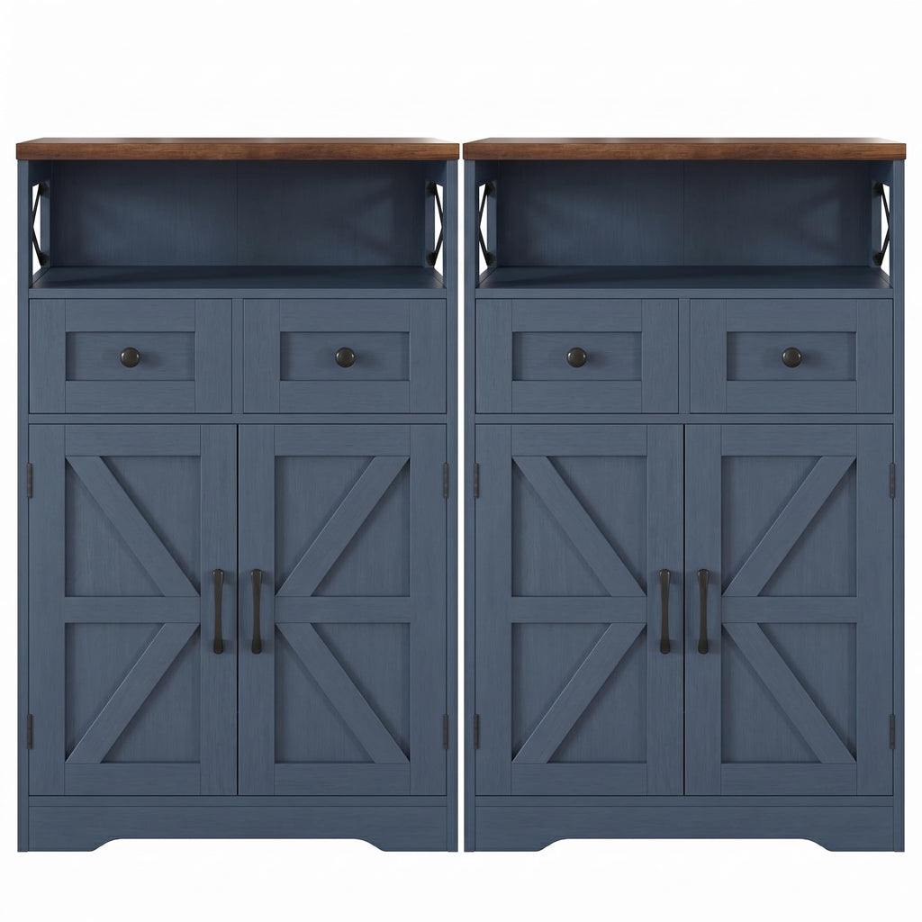 Farmhouse Storage Cabinet with Drawers, Small Kitchen Pantry Cabinet, White