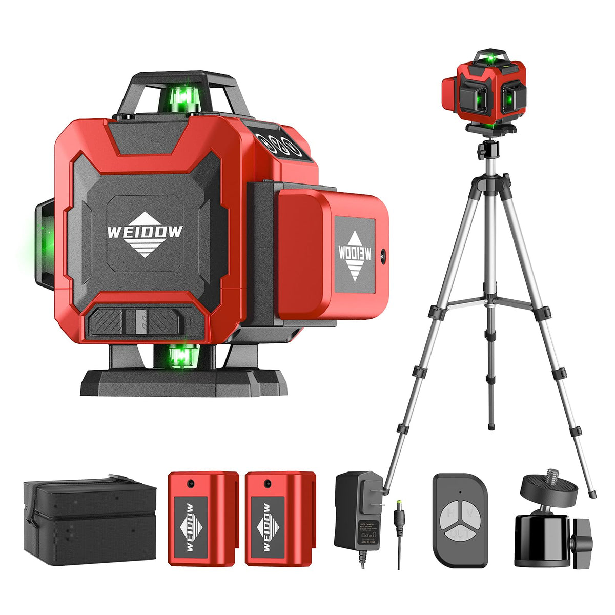 weiddw Laser Level Kit, Plastic & Aluminum, Tripod, Dual Battery, Long Life