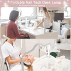 Half Moon Light for Nail Desk,35 in Half Moon Led Light for Table Nail,Foldable Nail Tech Lamp for Desk,3000-6000K Dimmable Half Moon Nail Light,for Eyelash Tech,Spa,Salon Lash Light, Pink