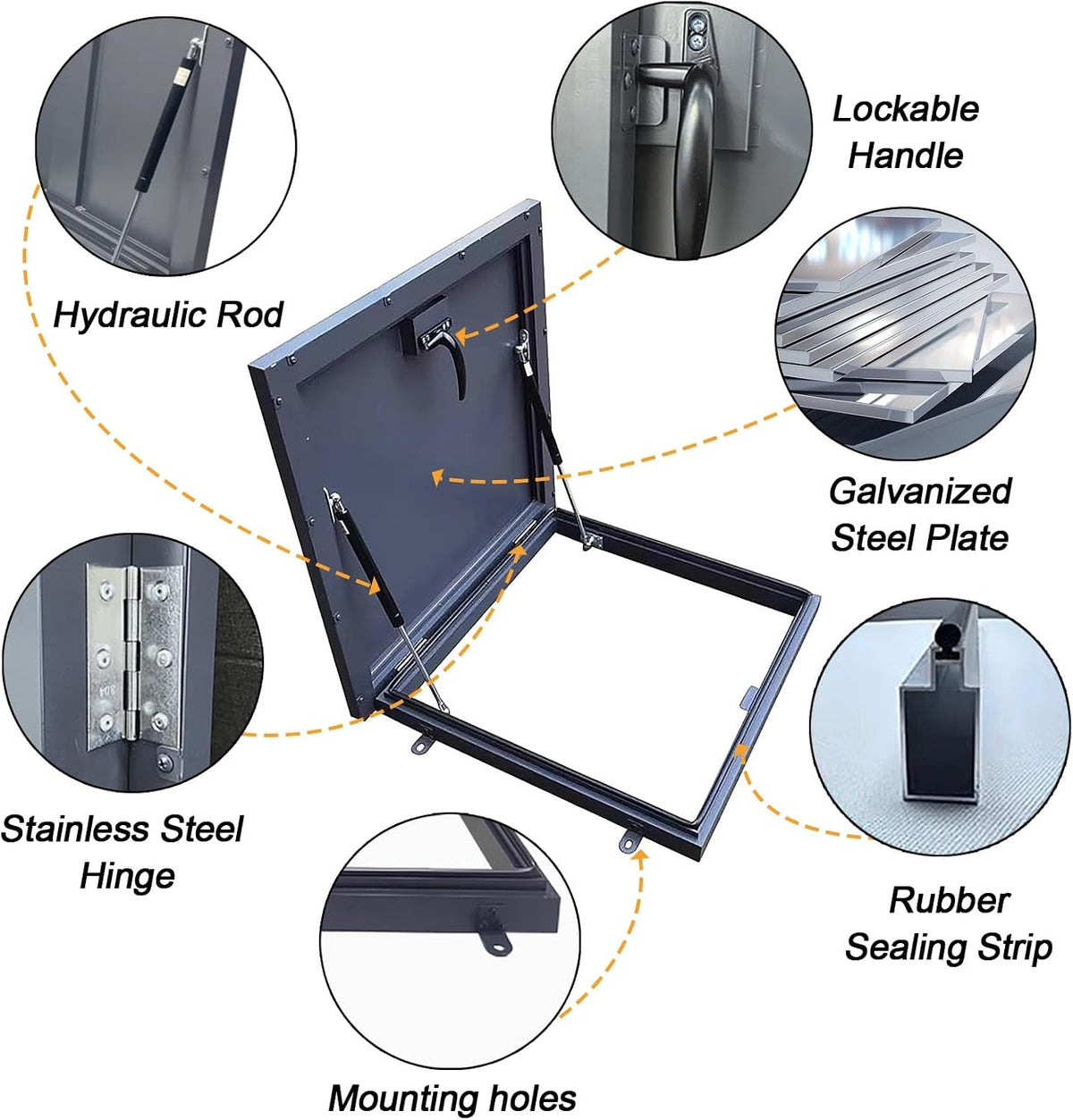 Custom Roof Hatch Black Metal Access Door, Drop Down Loft Maintenance Hatch Cover 20 22 24 25 26 29 30 32 36 inch Square, Residential/Cellar/Basement Outside Exit Lid, Waterproof(20"x20"/51x51cm)