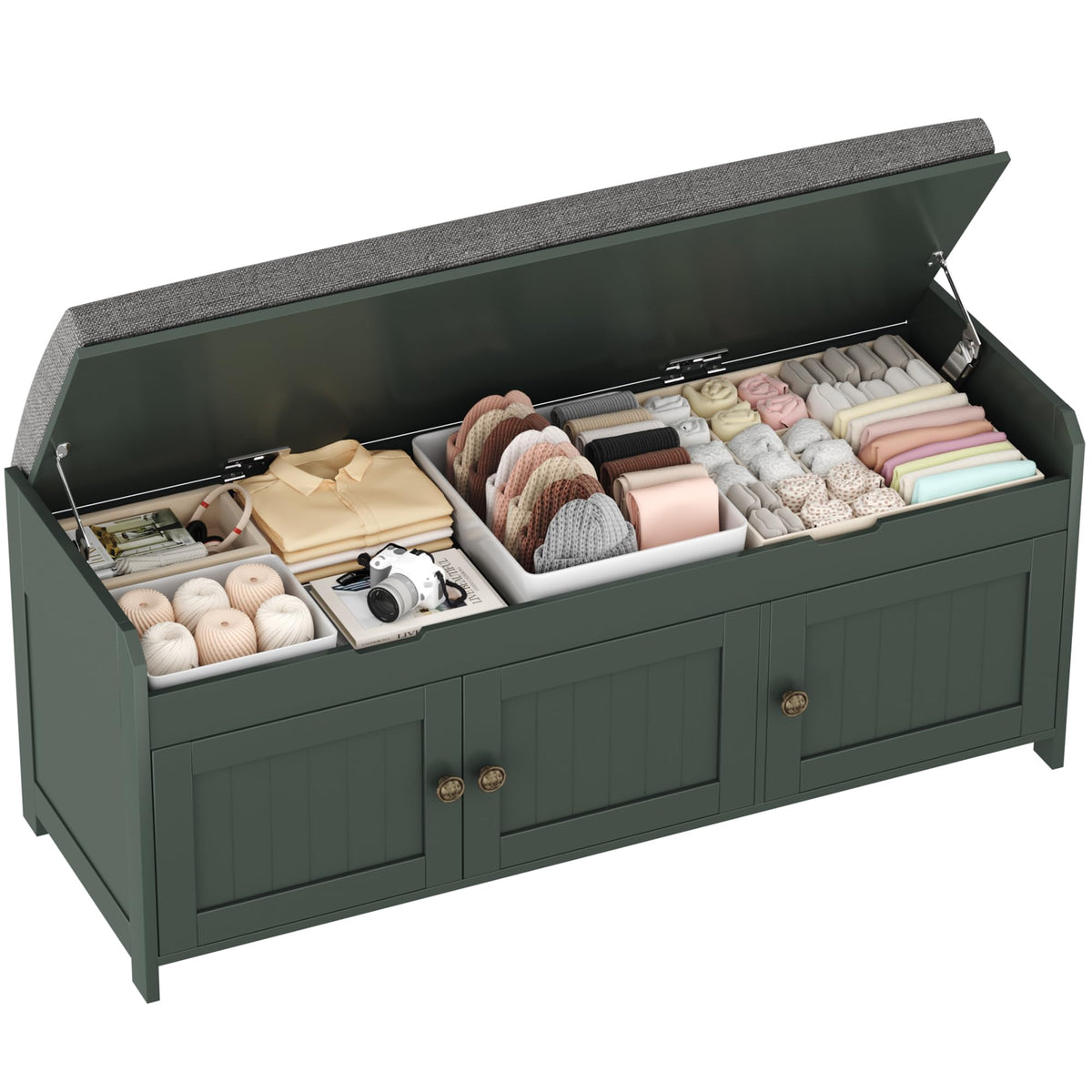 HOMEFORT 54.4" Shoe Bench with Lift Top Storage, Entryway Bench with Cushioned Seat, Wooden End of Bed Bench, Shoe Cabinet Bench with Hidden Storage Space, for Bedroom, Hallway,Blue
