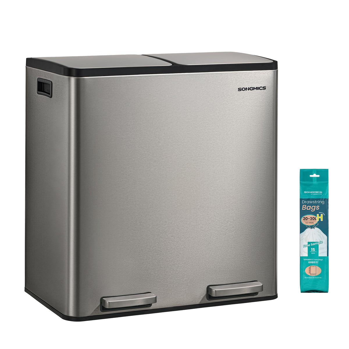 SONGMICS Trash Can, 2 x 8 Gallon (2 x 30 L) Double Compartment