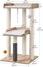 FourFurPets 43.7" Modern Cat Tree for Large Cats, Quick One‑Person Assembly