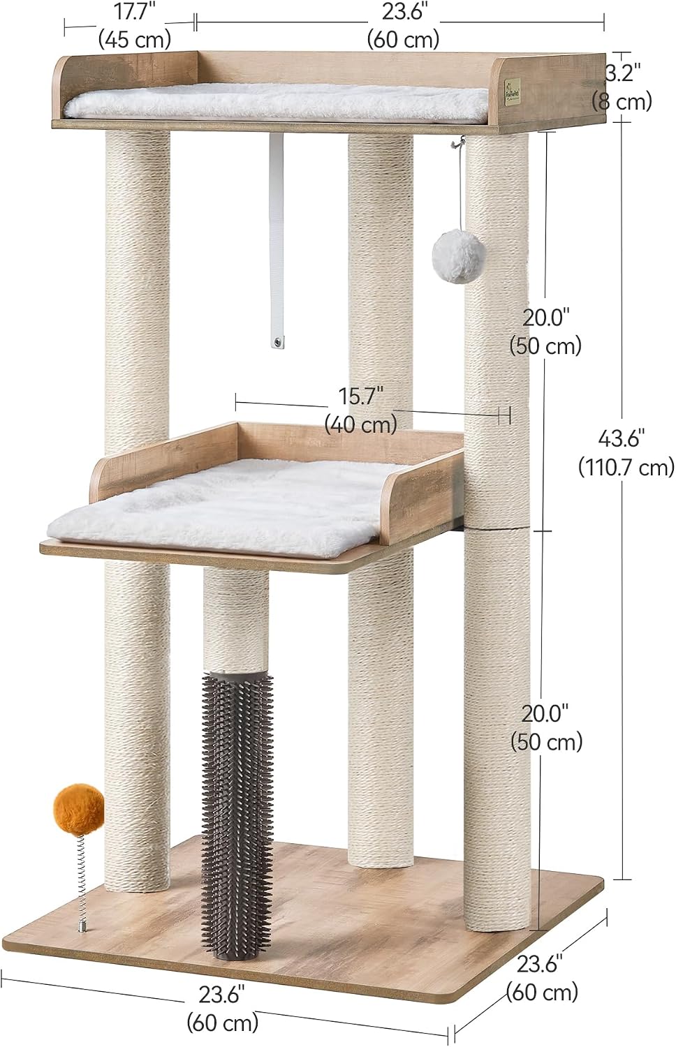 FourFurPets 43.7" Modern Cat Tree for Large Cats, Quick One‑Person Assembly