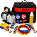 XtremepowerUS 3CFM 1/4HP Vacuum Pump HVAC R134a, R12, R22, R410a, A/C Refrigeration R134 Can Tap Adapter, R134 Quick Connector AC Manifold Gauge Air Conditioner Oil Bottle w/Bag