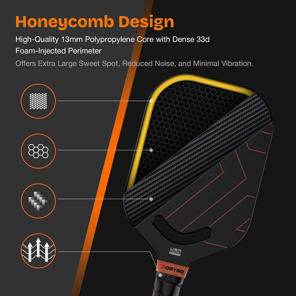 DGYGQ Pickleball Paddles, Edgeless Carbon Fiber Pickleball Paddle with Polypropylene Honeycomb Core, Increased Power for Ultimate Spin & Consistency (Red)