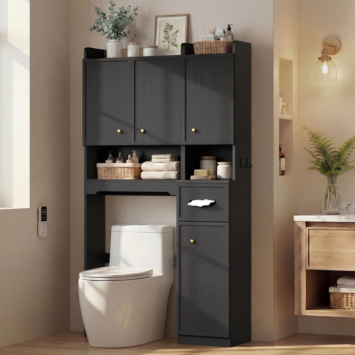 7-Tier Over Toilet Storage Cabinet, 2-in-1, Separable Bathroom Storage